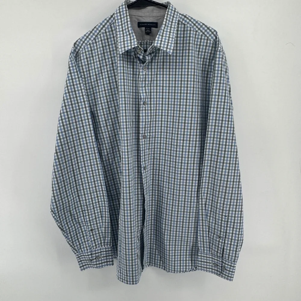 Banana Republic Mens Gingham Check Long Sleeve Button Up Shirt Size L Blue/Green
